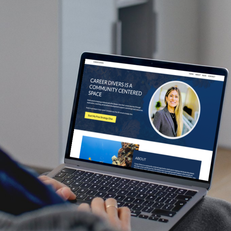 Man looking at laptop that contains mockup.